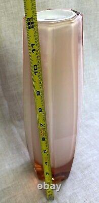 Murano Italy Art Glass Vase 12 Hexagonal Opaline Pink/Orange AS IS