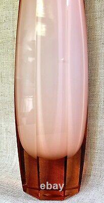 Murano Italy Art Glass Vase 12 Hexagonal Opaline Pink/Orange AS IS