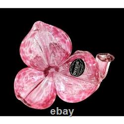 Murano Italy Hand Blown Glass Pink Flower with Silver Fleck and Curled Stem