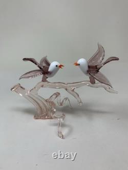 Murano Italy Pink Art Glass Sculpture Love Birds On Cherry Blossom Tree A4-3-4