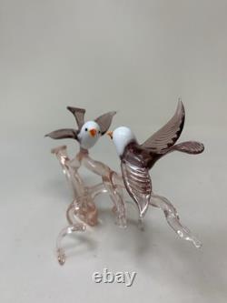 Murano Italy Pink Art Glass Sculpture Love Birds On Cherry Blossom Tree A4-3-4