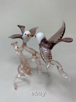 Murano Italy Pink Art Glass Sculpture Love Birds On Cherry Blossom Tree A4-3-4