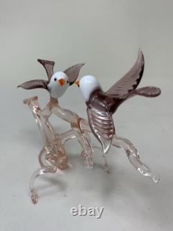 Murano Italy Pink Art Glass Sculpture Love Birds On Cherry Blossom Tree A4-3-4