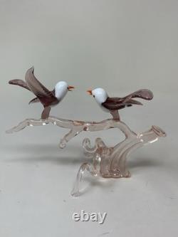 Murano Italy Pink Art Glass Sculpture Love Birds On Cherry Blossom Tree A4-3-4