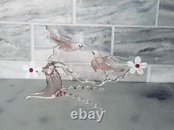 Murano Italy Pink Art Glass Sculpture Love Birds On Cherry Blossom Tree Branch