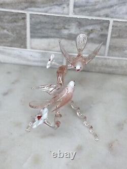 Murano Italy Pink Art Glass Sculpture Love Birds On Cherry Blossom Tree Branch