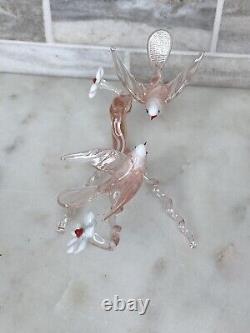 Murano Italy Pink Art Glass Sculpture Love Birds On Cherry Blossom Tree Branch