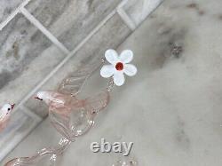 Murano Italy Pink Art Glass Sculpture Love Birds On Cherry Blossom Tree Branch