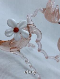 Murano Italy Pink Art Glass Sculpture Love Birds On Cherry Blossom Tree Branch