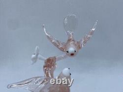 Murano Italy Pink Art Glass Sculpture Love Birds On Cherry Blossom Tree Branch