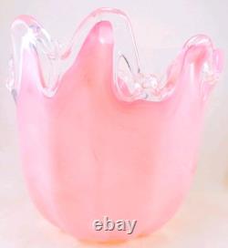 Murano Italy Style Hand Blown Pink Art Glass Handkerchief Vase 8 Tall Vintage