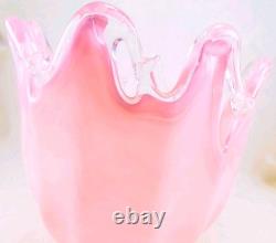 Murano Italy Style Hand Blown Pink Art Glass Handkerchief Vase 8 Tall Vintage