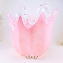Murano Italy Style Hand Blown Pink Art Glass Handkerchief Vase 8 Tall Vintage
