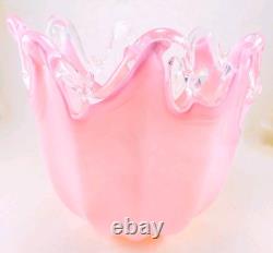 Murano Italy Style Hand Blown Pink Art Glass Handkerchief Vase 8 Tall Vintage