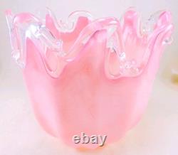 Murano Italy Style Hand Blown Pink Art Glass Handkerchief Vase 8 Tall Vintage