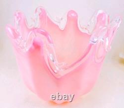 Murano Italy Style Hand Blown Pink Art Glass Handkerchief Vase 8 Tall Vintage