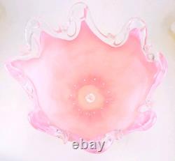 Murano Italy Style Hand Blown Pink Art Glass Handkerchief Vase 8 Tall Vintage
