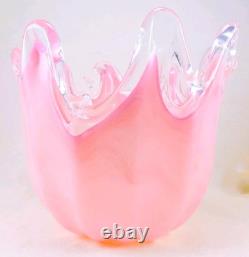 Murano Italy Style Hand Blown Pink Art Glass Handkerchief Vase 8 Tall Vintage