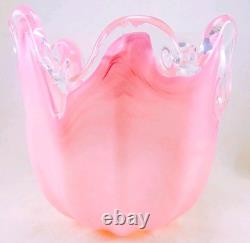 Murano Italy Style Hand Blown Pink Art Glass Handkerchief Vase 8 Tall Vintage