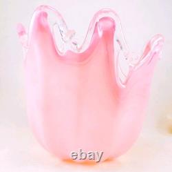 Murano Italy Style Hand Blown Pink Art Glass Handkerchief Vase 8 Tall Vintage