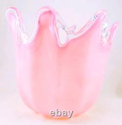 Murano Italy Style Hand Blown Pink Art Glass Handkerchief Vase 8 Tall Vintage