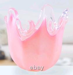 Murano Italy Style Hand Blown Pink Art Glass Handkerchief Vase 8 Tall Vintage