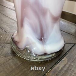 Murano Italy Vintage Rose Pink & White Opaline Vase 22H