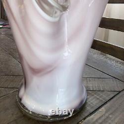 Murano Italy Vintage Rose Pink & White Opaline Vase 22H