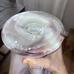 Murano Italy Vintage Rose Pink & White Opaline Vase 22H
