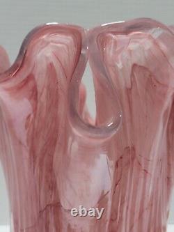 Murano Lavorazione Arte Pink Ruffled Glass Vase