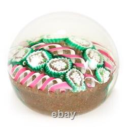 Murano Millefiori Latticino Antique Art Glass Paperweight Pink, Green & Copper