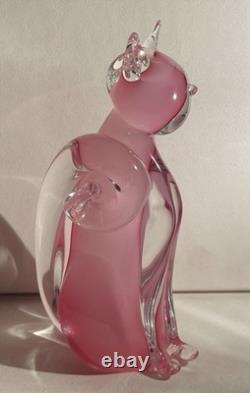 Murano Oball Pink Alabastro Glass Cat Sculpture Figurine Ornament