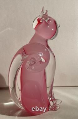 Murano Oball Pink Alabastro Glass Cat Sculpture Figurine Ornament