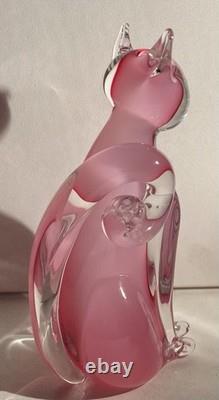 Murano Oball Pink Alabastro Glass Cat Sculpture Figurine Ornament