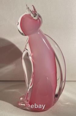 Murano Oball Pink Alabastro Glass Cat Sculpture Figurine Ornament