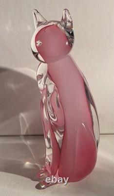 Murano Oball Pink Alabastro Glass Cat Sculpture Figurine Ornament Murano Oball Pink Alabastro Glass Cat Sculpture Figurine Ornament