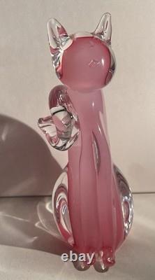 Murano Oball Pink Alabastro Glass Cat Sculpture Figurine Ornament