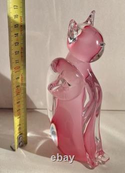 Murano Oball Pink Alabastro Glass Cat Sculpture Figurine Ornament