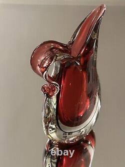 Murano Oball Vetreria Artistica Pair Sommerso Ruby Pink Jug & Fishtail Vases