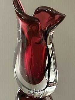 Murano Oball Vetreria Artistica Pair Sommerso Ruby Pink Jug & Fishtail Vases