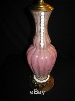 Murano PINK and White Bubble Ribbed Mica Applied Ribbon MCM Mid Century Lamp