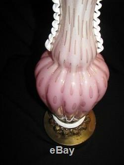 Murano PINK and White Bubble Ribbed Mica Applied Ribbon MCM Mid Century Lamp