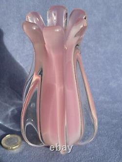 Murano Pink Alabastro Oball Art Glass by Luigi Onesto Super Quality Ribbed Vase