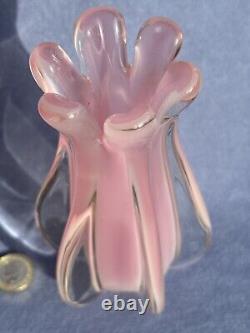 Murano Pink Alabastro Oball Art Glass by Luigi Onesto Super Quality Ribbed Vase