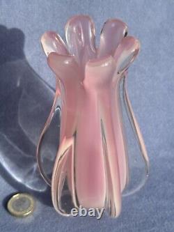 Murano Pink Alabastro Oball Art Glass by Luigi Onesto Super Quality Ribbed Vase