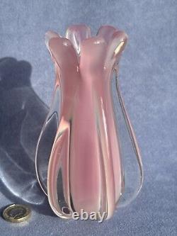 Murano Pink Alabastro Oball Art Glass by Luigi Onesto Super Quality Ribbed Vase