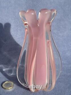 Murano Pink Alabastro Oball Art Glass by Luigi Onesto Super Quality Ribbed Vase