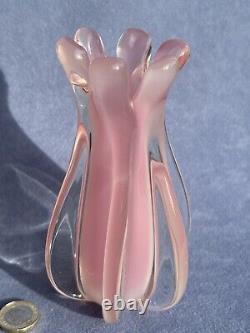 Murano Pink Alabastro Oball Art Glass by Luigi Onesto Super Quality Ribbed Vase