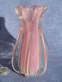 Murano Pink Alabastro Oball Art Glass by Luigi Onesto Super Quality Ribbed Vase