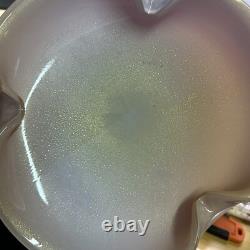 Murano Pink Art Glass Gold Hue Iridescent Shimmer Uniquely Shaped Bowl Dish